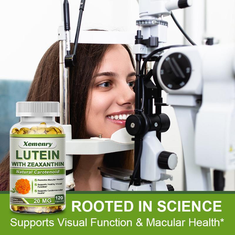 XEMENRY Kapseln mit hochabsorbierender Lutein- und Zeaxanthin-Mischung, Natürliche Inhaltsstoffe, Geeignet für Erwachsene, Vegan