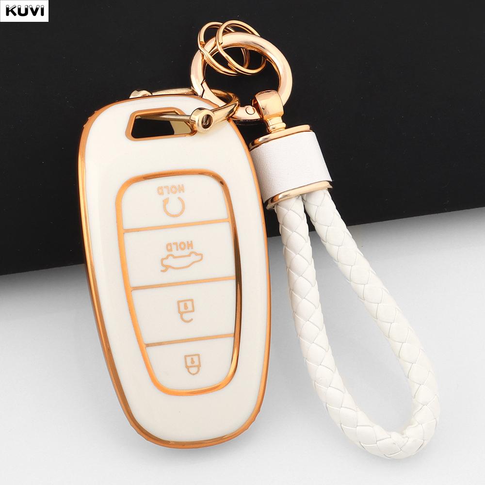 For Hyundai Santa Fe Tucson 2022 NEXO NX4 Atos Prime Solaris 2021 TPU 4 Button Car Remote Key Case Fob Keychain Auto Accessories