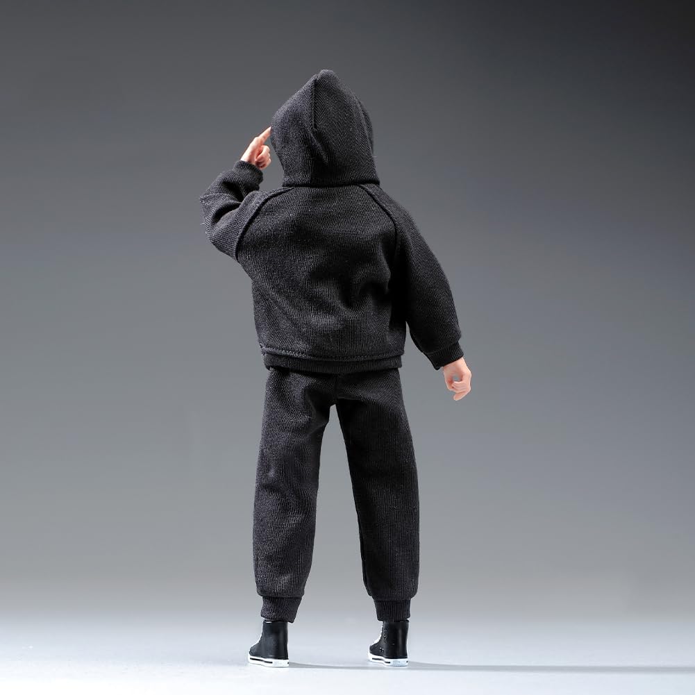 1/12 Scale Male Clothes,Men's Hoodie Pants Trousers Clothing for 6inch Male Action Figure Body Doll (Black Color)