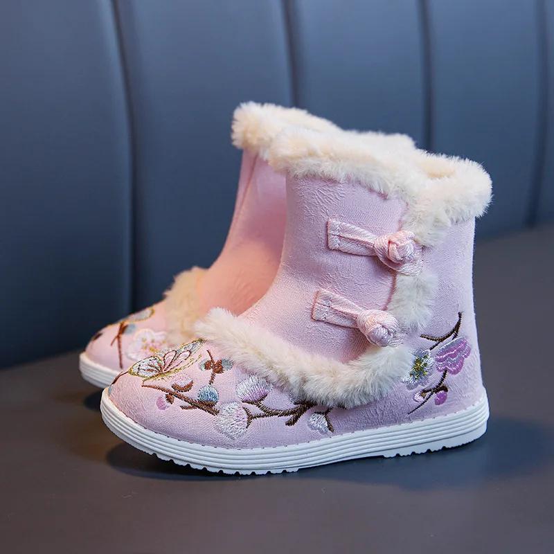 Zapatos Niña Kid Snow Boot Winter Girl Ethnic Cotton Shoe High Top Plush Princess Boot New Year Hanfu Shoe Kid Shoe Antique Shoe