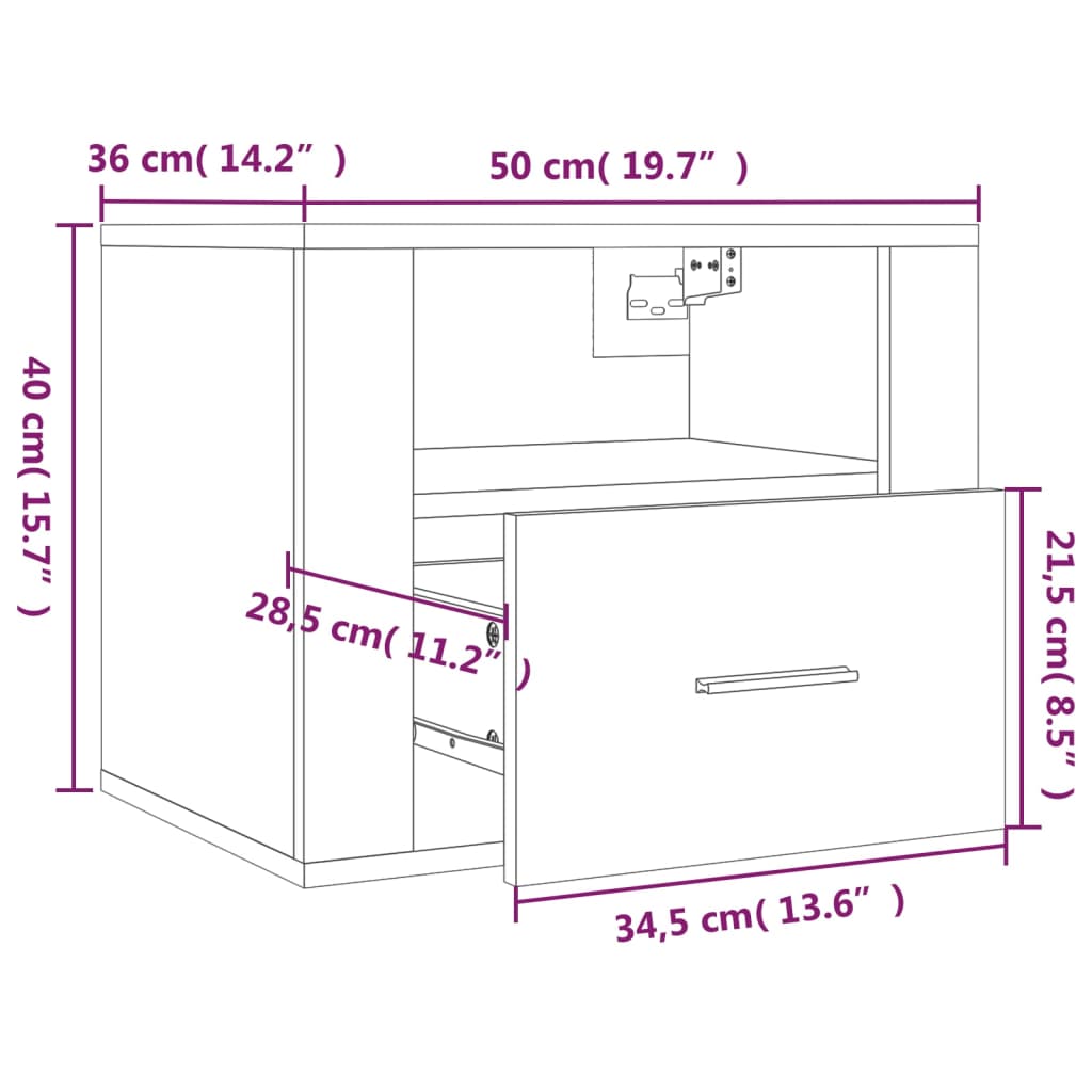 Wall Mounted Nightstand Smoked Oak 50x36x40 cm