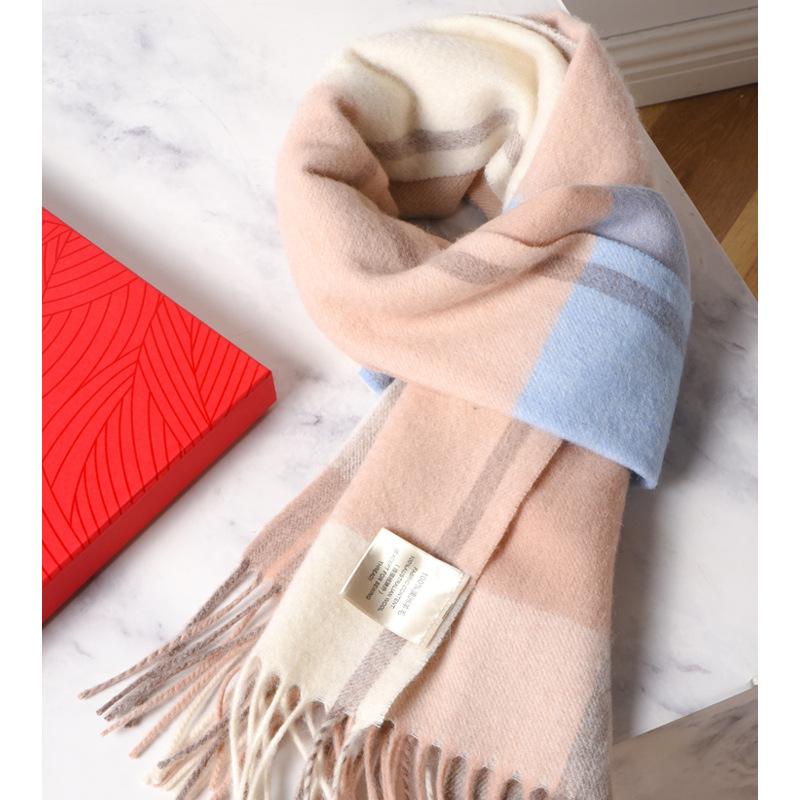 100 pure wool scarves for men and women, winter high-end new plaid scarves, gifts for couples
