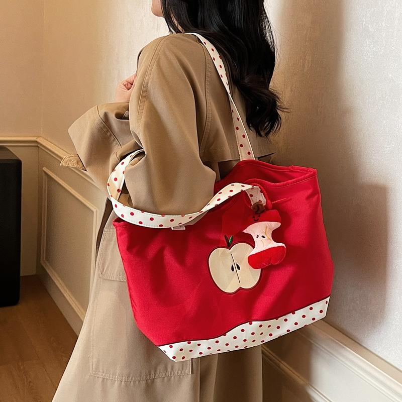 Cute Cartoon Apple Shoulder Bag Female Niche Design Casual Tote Bag Commuter Polka Dot Make-up Bag