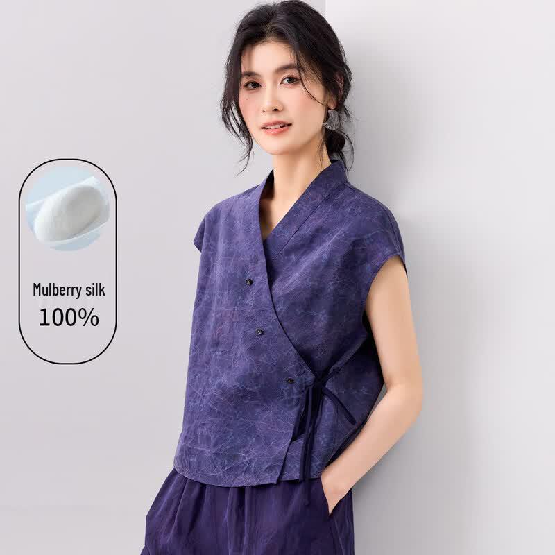 Women s Mulberry Silk New Chinese Style Sleeveless Top XXXL