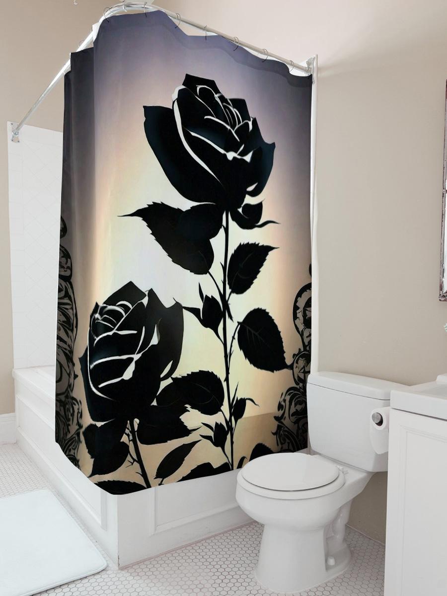 

Black Rose Silhouette Shower Curtain - Elegant And Modern Bathroom Decor W60H190(CM)-1 Pcs