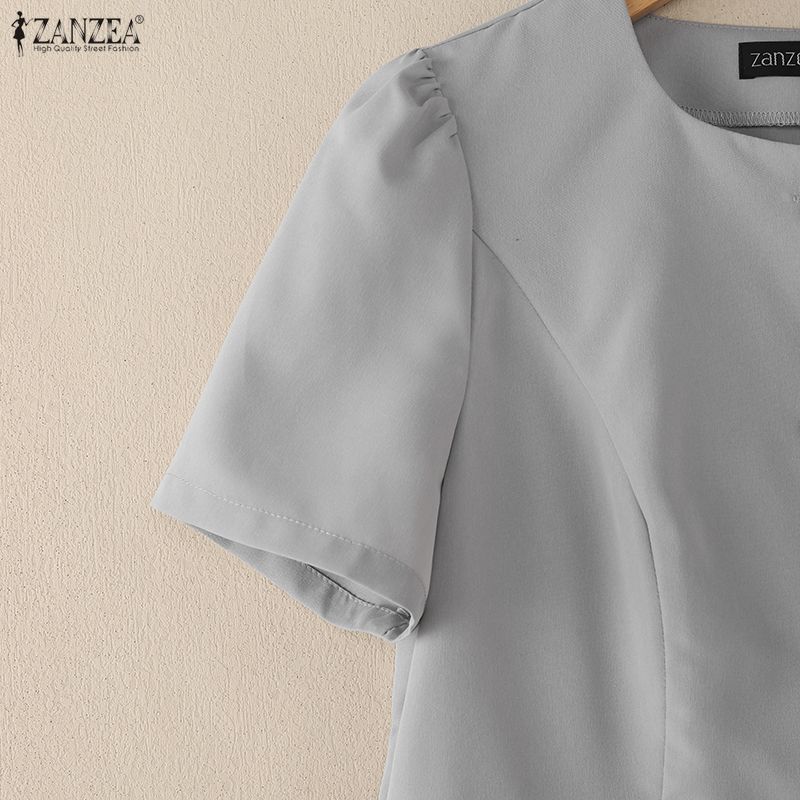 ZANZEA Camicetta estiva casual da donna con scollo rotondo e maniche corte