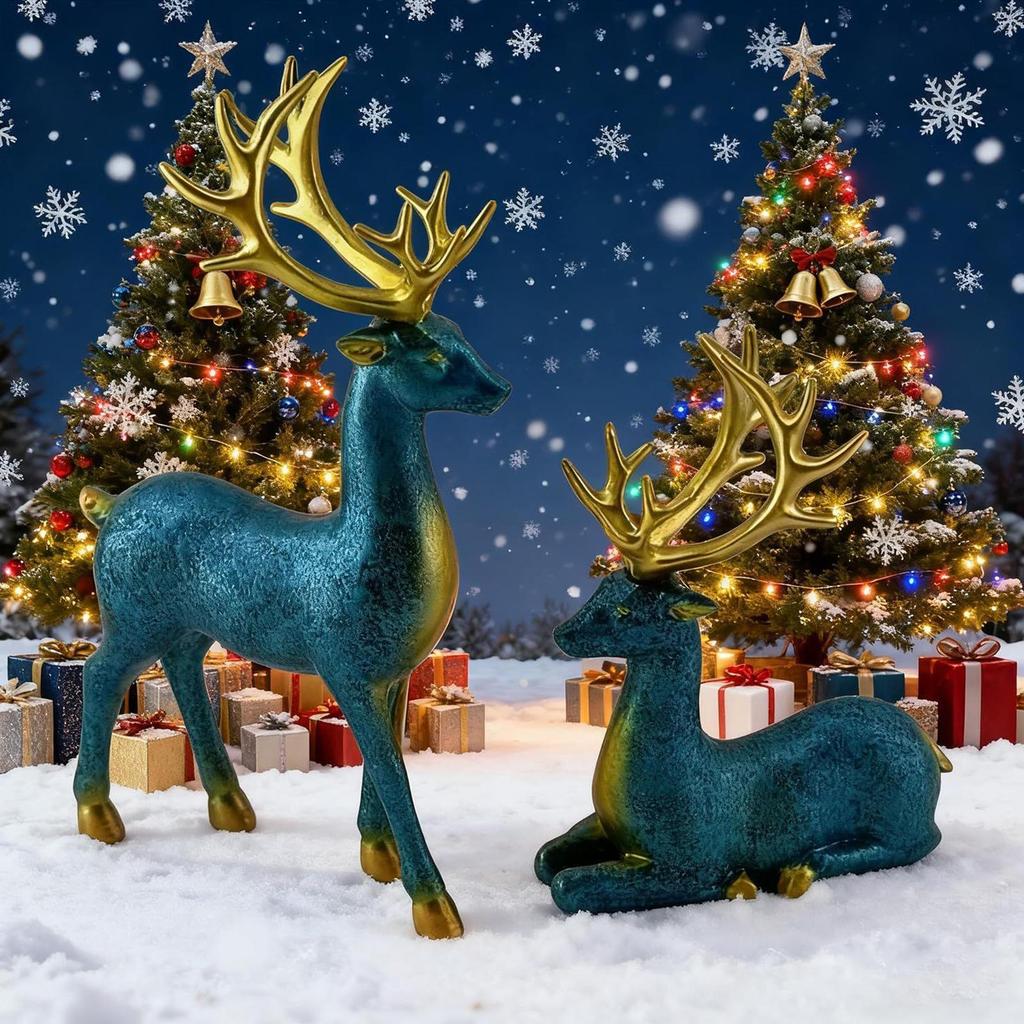 Reindeer Christmas Decor 2 Pieces Holiday Statue Aesthetic Christmas Reindeer Figurines Holiday Decor For Shelf Table Mantel