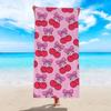 Cute Pink Bow Heart Pattern Beach Towel Soft Quick Dry Absorbent Swim Towel Girly Sweet Beach Towel Summer Vacation Travel