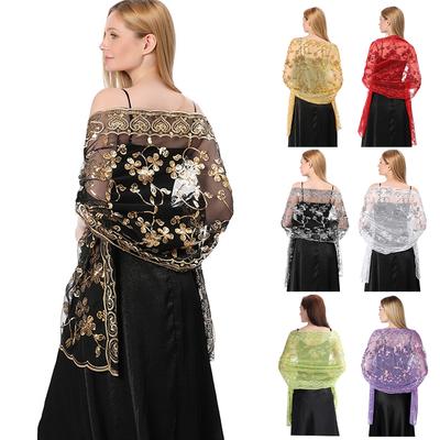 Sequins Shawl Wraps for Evening Dresses Wedding Decoration Scarf Elegant Hijab Cover for Ramadan Festivals Women's Modest Fashion Floral Shawl