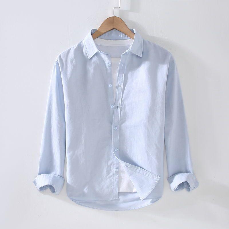 

Men s Long-Sleeve Casual Loose Cotton Linen Shirt - White Trendy Spring/Summer Top 2XL (140-155 lbs recommended)