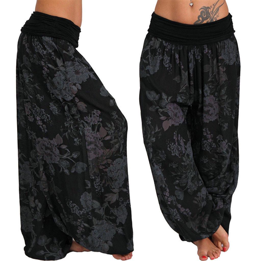 Women Ladies Printed Band Width Loose Leg Pants Women's Casual Pants