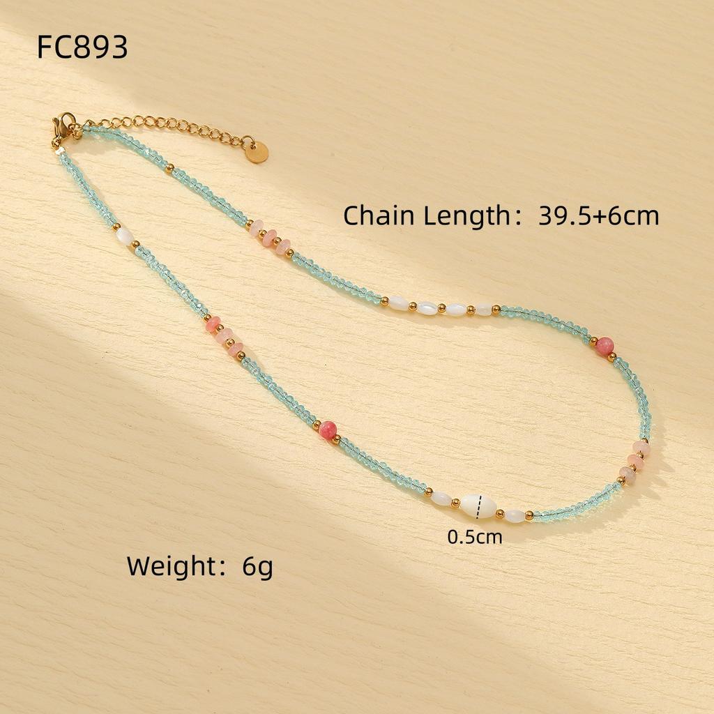 GEMCHIC Women's Blue Natural Stone Beaded Titanium Steel Necklace Fashion Light Luxury Versatile Freshwater Pearl Pendant
