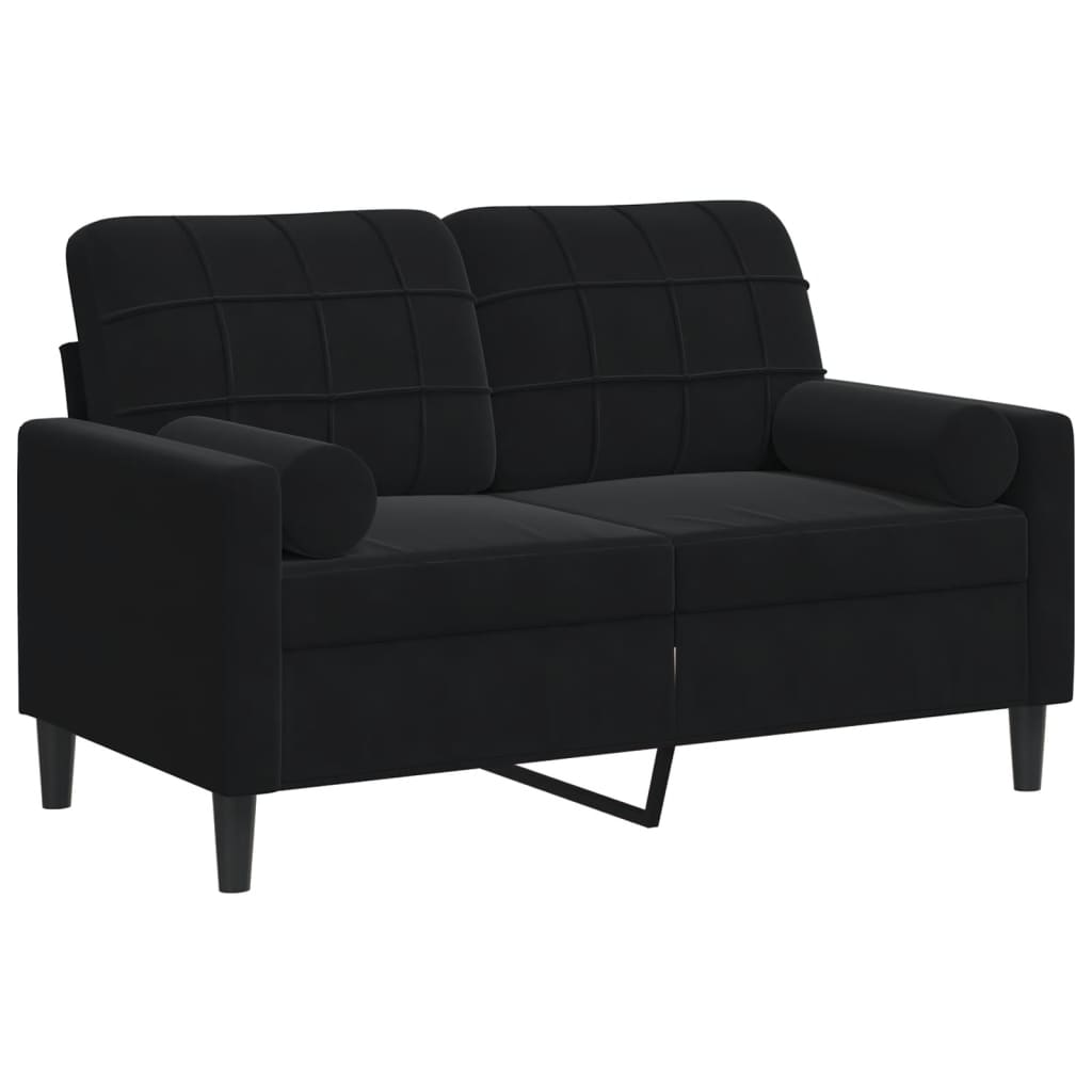 2 Seater Velvet Sofa with Decorative Cushions Black 120 cm