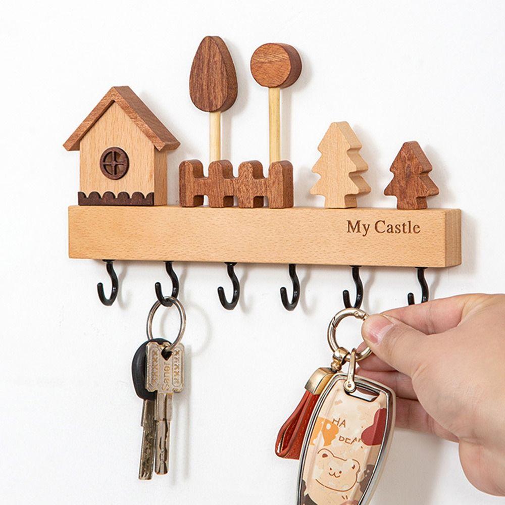 6 Hooks Key Hook Rack Wall Mounted Sundries Storage Hook Row Hook Door Back Clothes Hook  Entryway