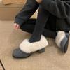 Thick heel square head gentle fluffy shoes women's winter new French gray with skirt fairy temperament velvet warm cotton shoes