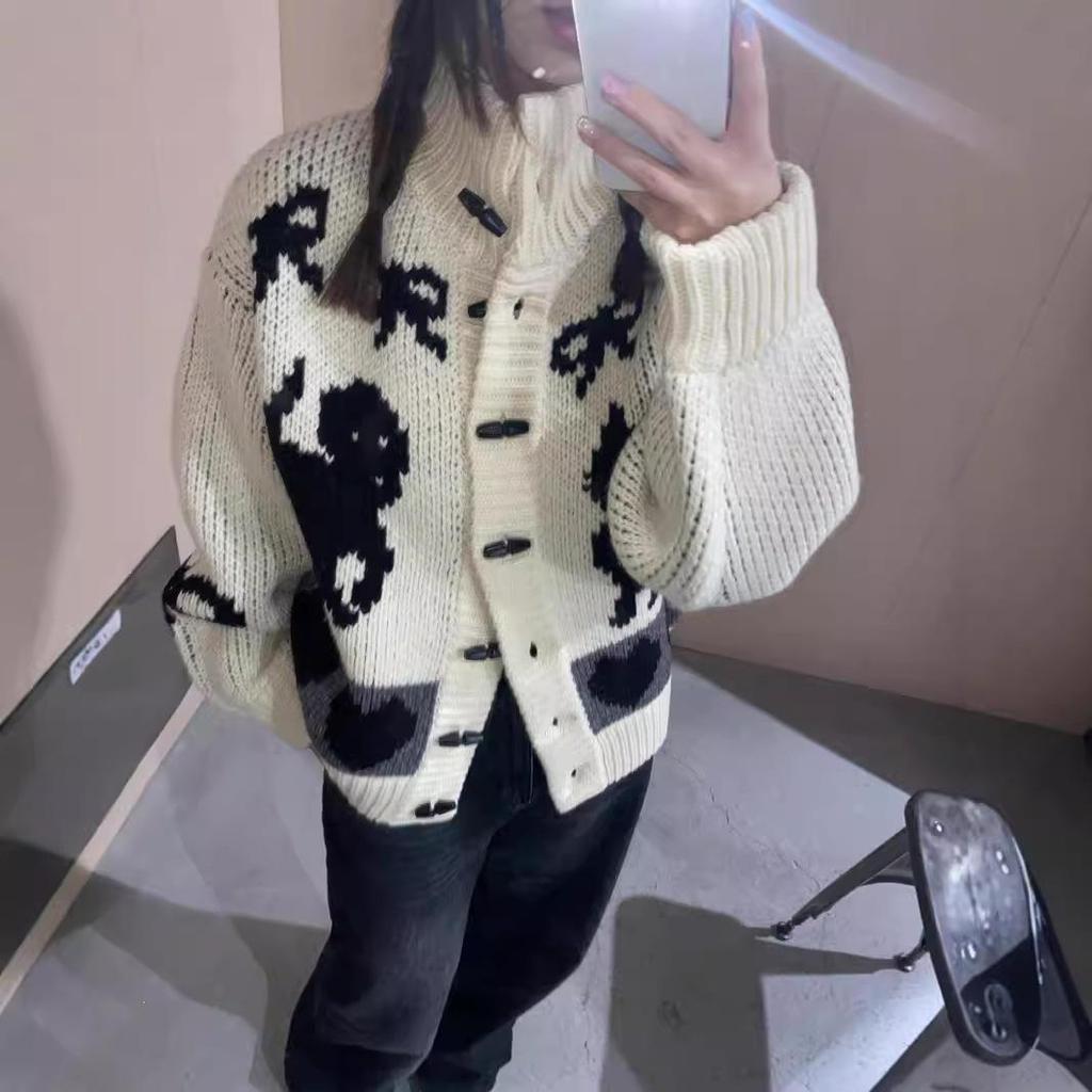 In-Stock Korean Retro Bow Jacquard Cardigan Sweater for Women