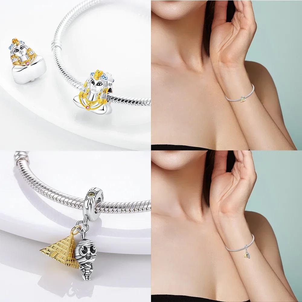 Kupfer Mumien Pyramide Zweiteiliges Set Charm Anhänger Passen Original Charm Armband DIY Perlen Für Frauen Schmuck Geschenk