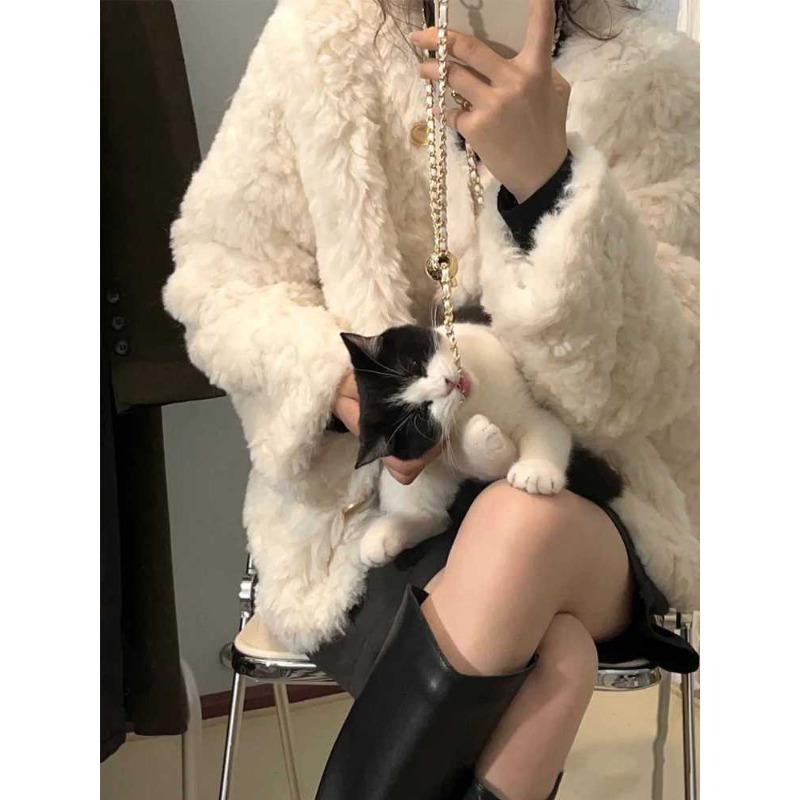 Lamb Wool Coat Women's Autumn and Winter New Loose Thickened Top Cotton-padded Coat