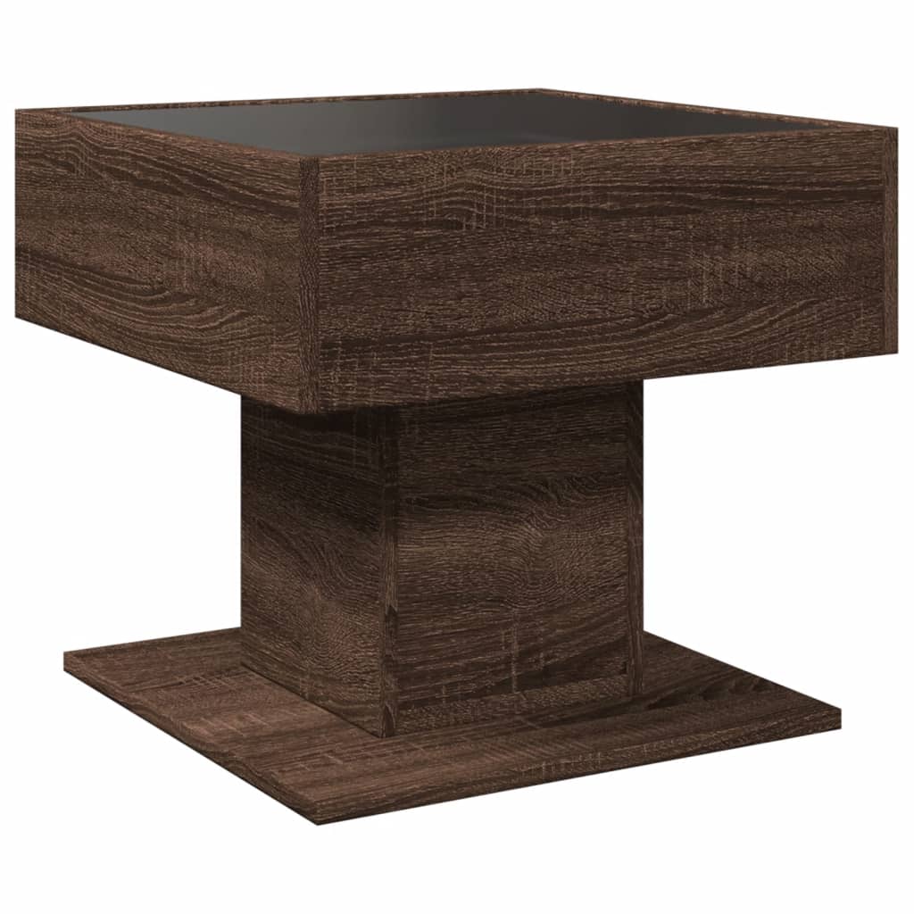 LED Coffee Table Brown Oak Effect 50x50x45 cm Wood Based Material