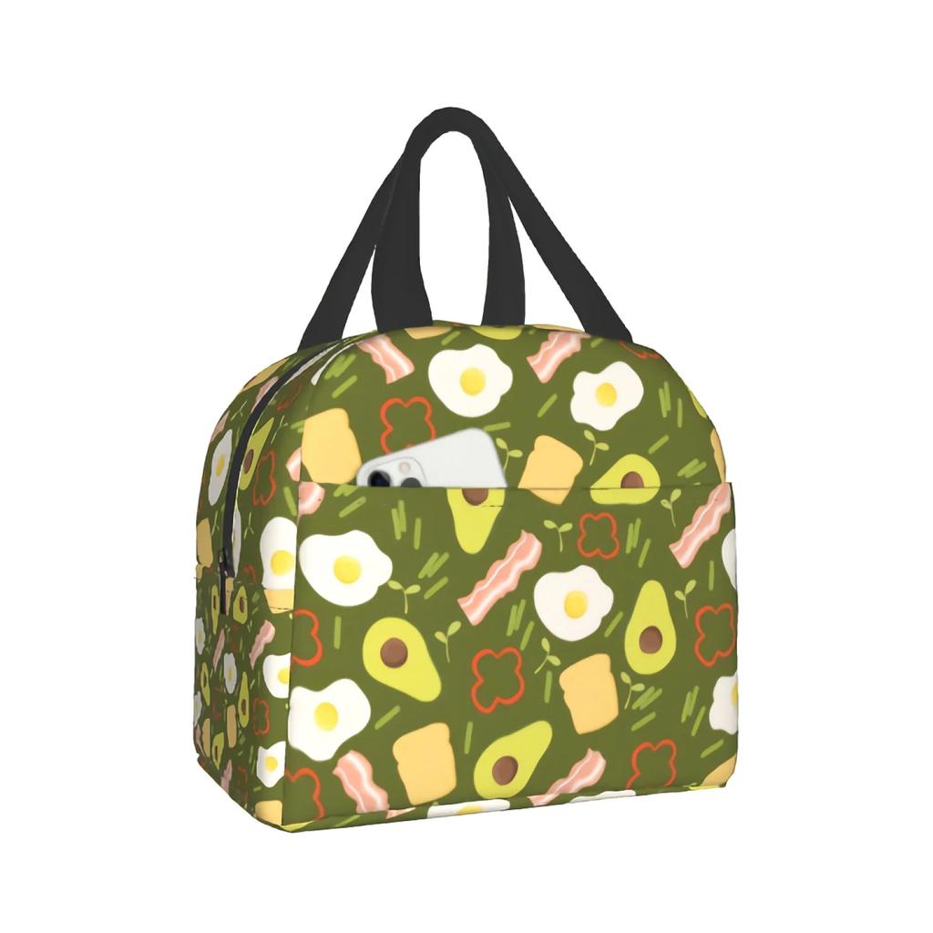Avokádová taška na oběd Zelené ovoce Srdce Izolovaná krabička na oběd s přední kapsou Chladicí taška pro školu práci kancelář dárek