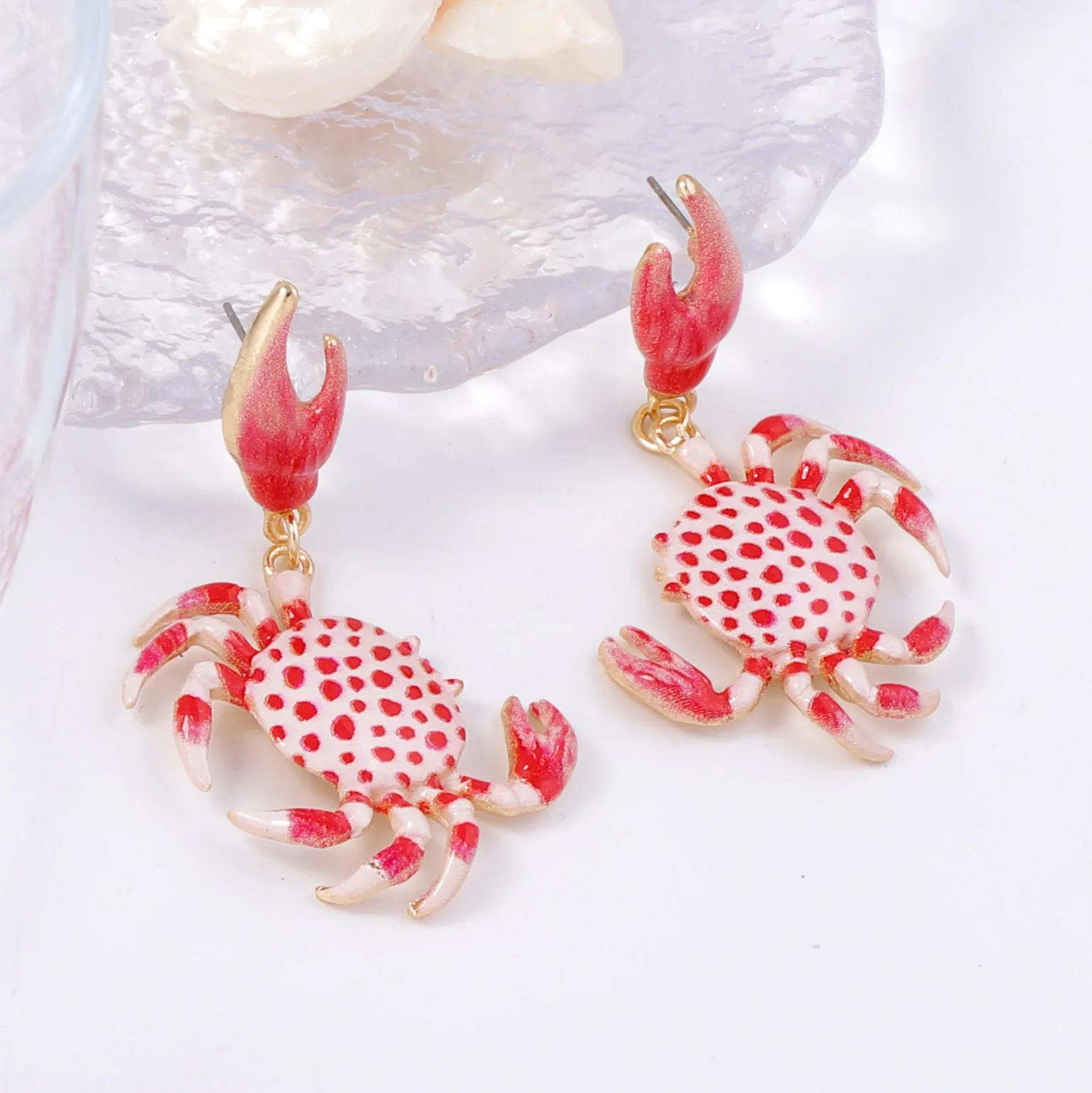 Fashion Summer Beach Vacation Style Cute Color Crab Shape Earrings Women s Unique Earring Female Jewelry красный