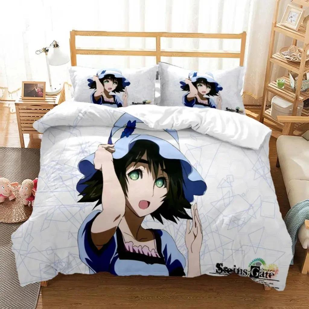 Anime Steins Gate Kurisu Makise Sängkläder Set Pojkar Flickor Twin Queen Size Påslakan Örngott Säng Barn Vuxen Hemtextil