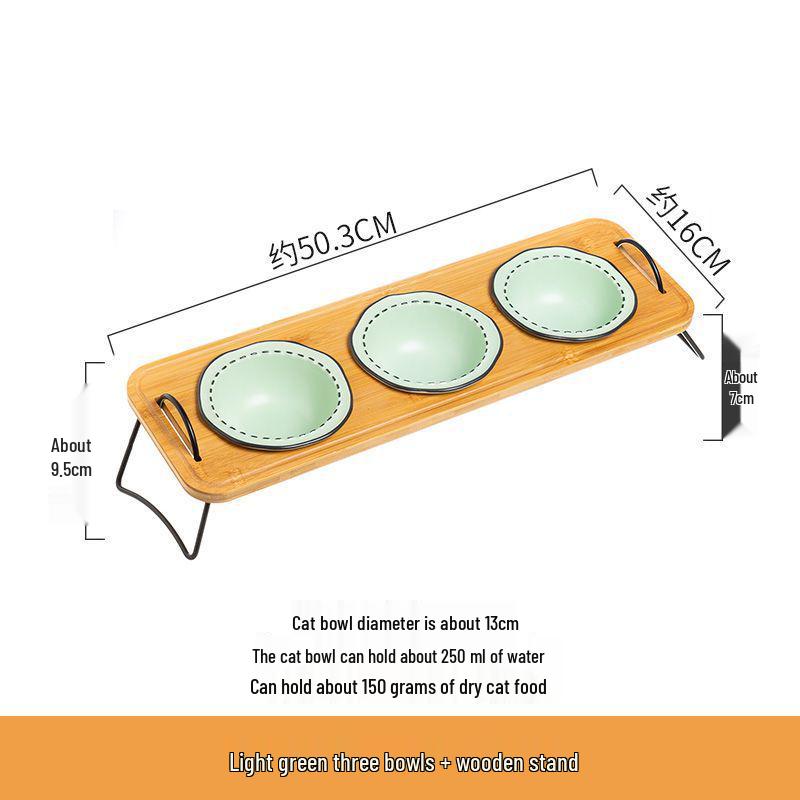 Non-Spill Raised Pet Bowl Set: Double Dog Bowl, Triple Cat Bowl, Anti-Tip Ceramic for Neck Protection