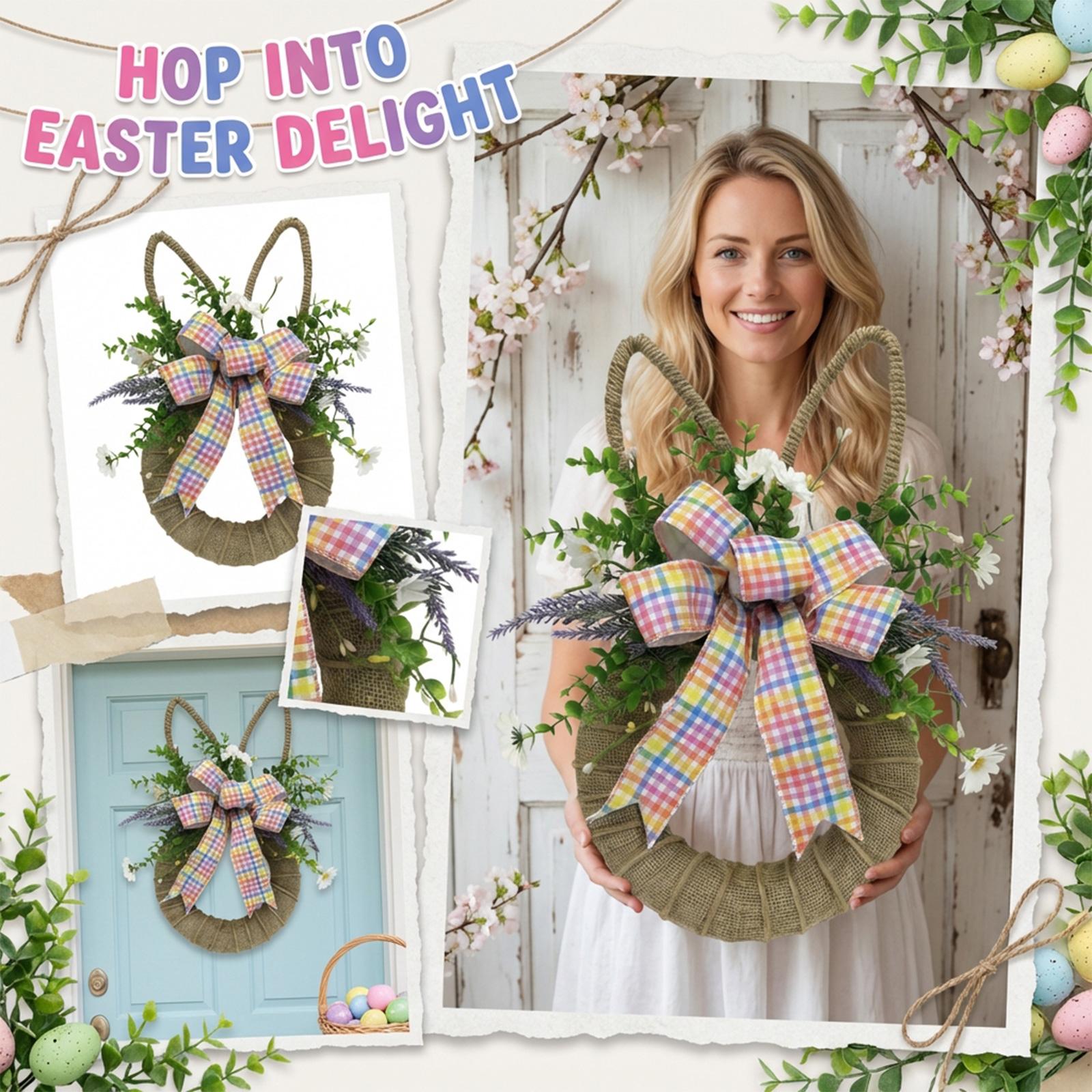

Easter Woven Rattan Bunny Artificial Flower Green Plant Bunny Spring Artificial Flower Wreath Door Hanging Festive Door Decoration One Size
