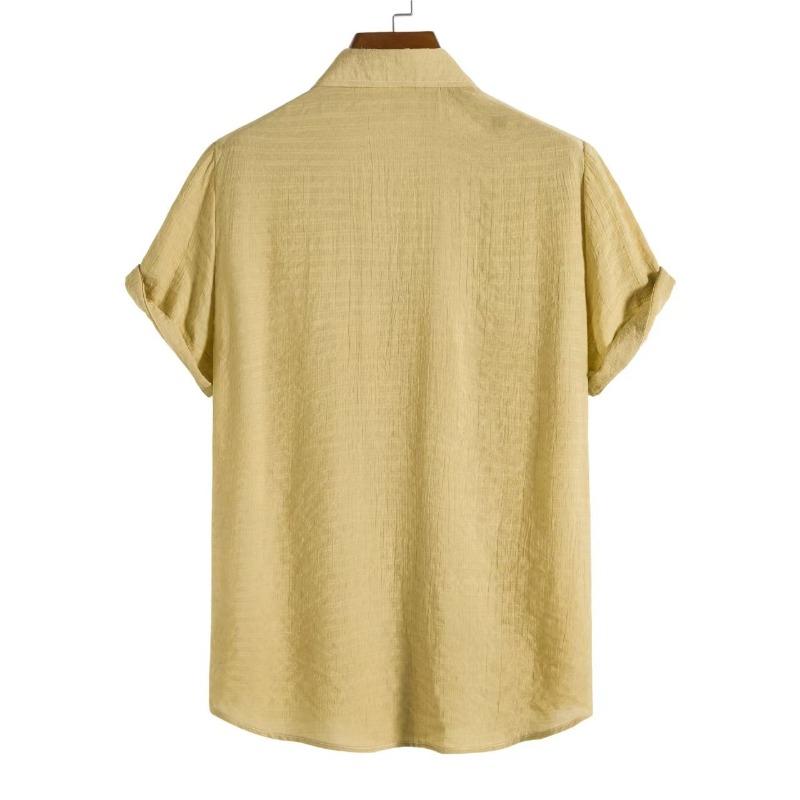 Men Fashion Casual Solid Color Stand Collar Short Sleeve Shirt