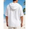 Mens Linen Hooded Short Sleeve T Shirt Loose Fit For Beach Vacation