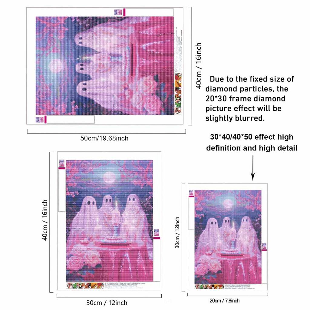 DIY 5D Diamond Painting Kit Cute Ghost Party Pattern Full Drill Rhinestone Art Canvas for Home Wall Decoration Craft Gift