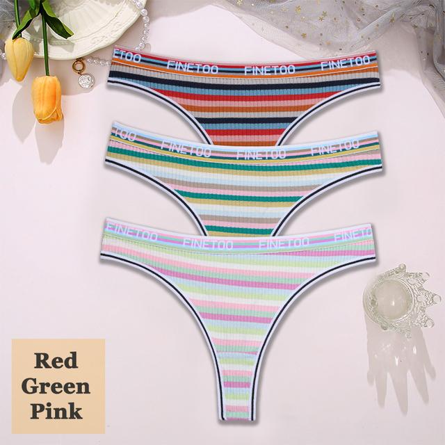 3 STK/sett Fargerike stripete bomull Dametruser Sexy G-String Undertøy Dame Pustende Thong Intimates Undertøy T-Back Truser