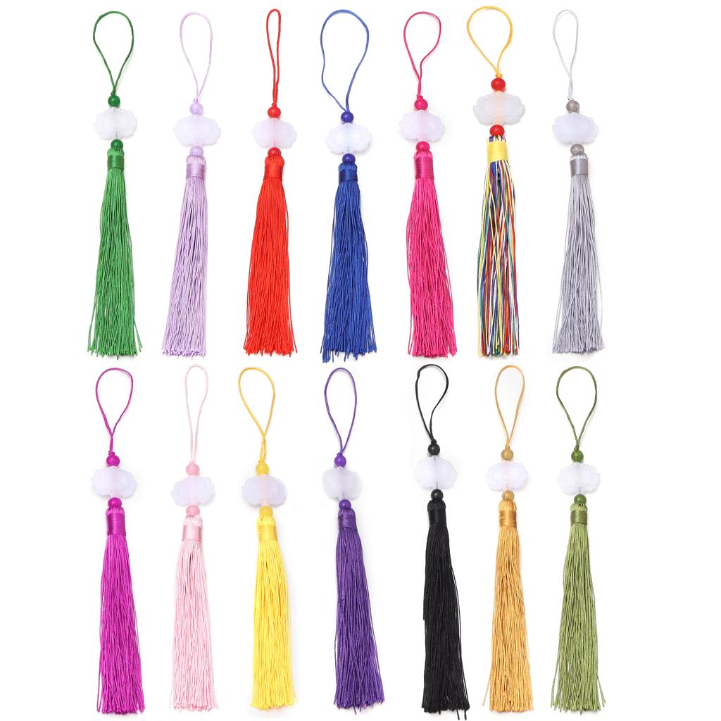 10pcs 23cm Tassel Silk Fringe Trim Colorful Handmade White Jade Lotus Tassels For DIY Bookmarks Souvenir Home Party Gift Decor