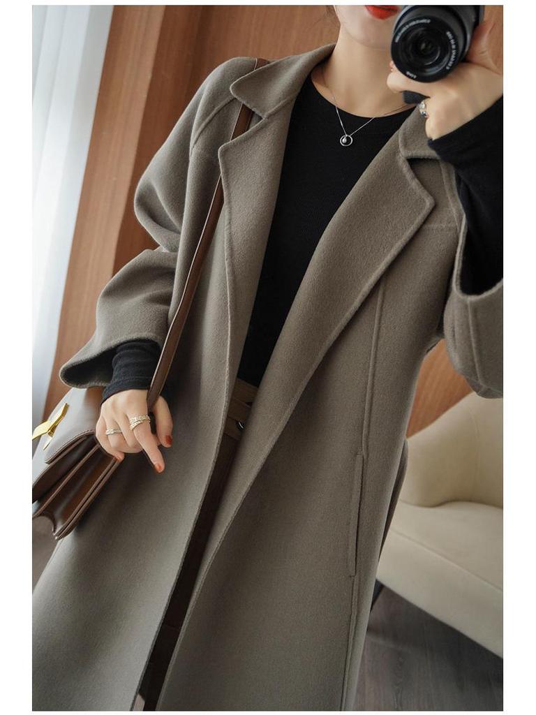 Women's Plus Size Long Wool Coat - Trendy Knee-Length Outerwear for Autumn/Winter 2025