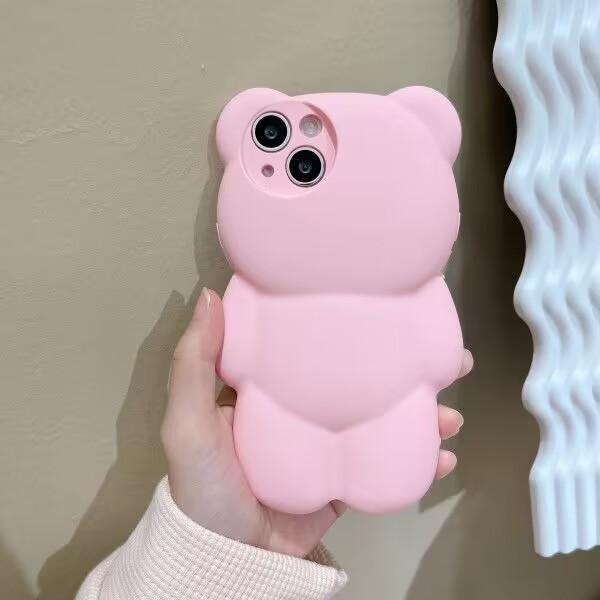 

Милий 3D рідкий силіконовий чохол для телефону з ведмедиком для iPhone15 14 13 Pro Max 11 12 XR XS X 14Max протиударний Funda For iphone 13 рожевий