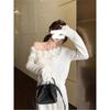 Petite Women's Retro Style Long Sleeve White Knit Sweater