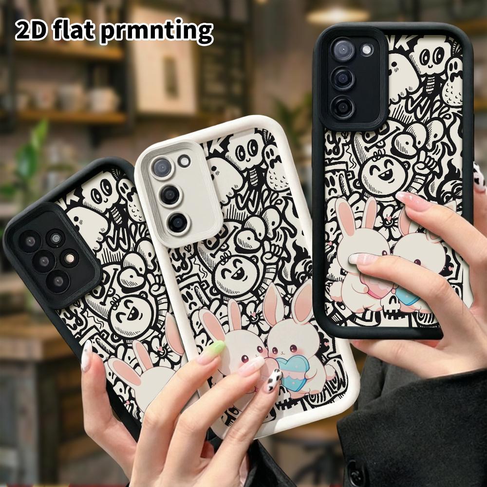 Phone Case: 2D Flat Samsung Galaxy A34 A35 M05 M06 S20 S22 S21 FE Plus 5G Protective Case, Double Rabbits Holding a Heart, Christmas and Halloween Gif