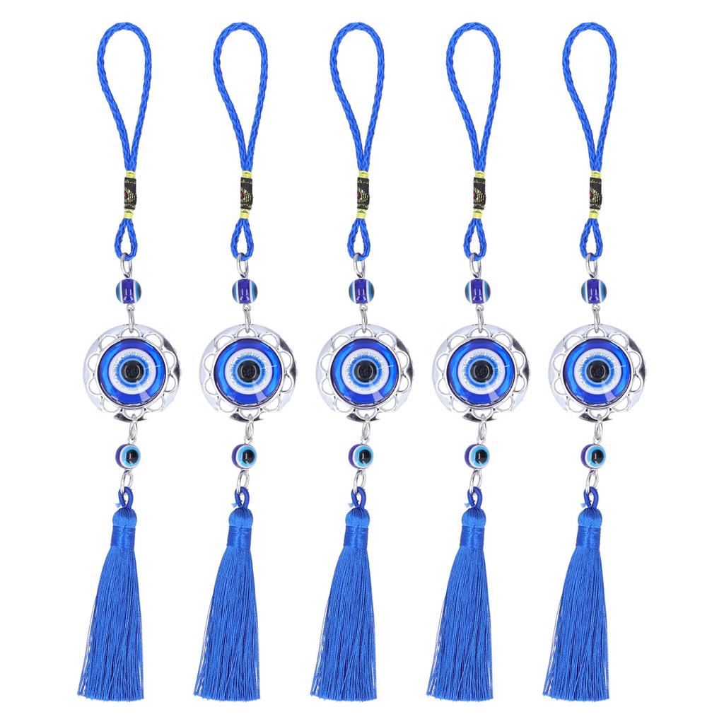 5Pcs Evil Eye Pendant Coloured Glaze Blue Tassel Exquisite Design Good Luck Evil Eye Decor for Room 