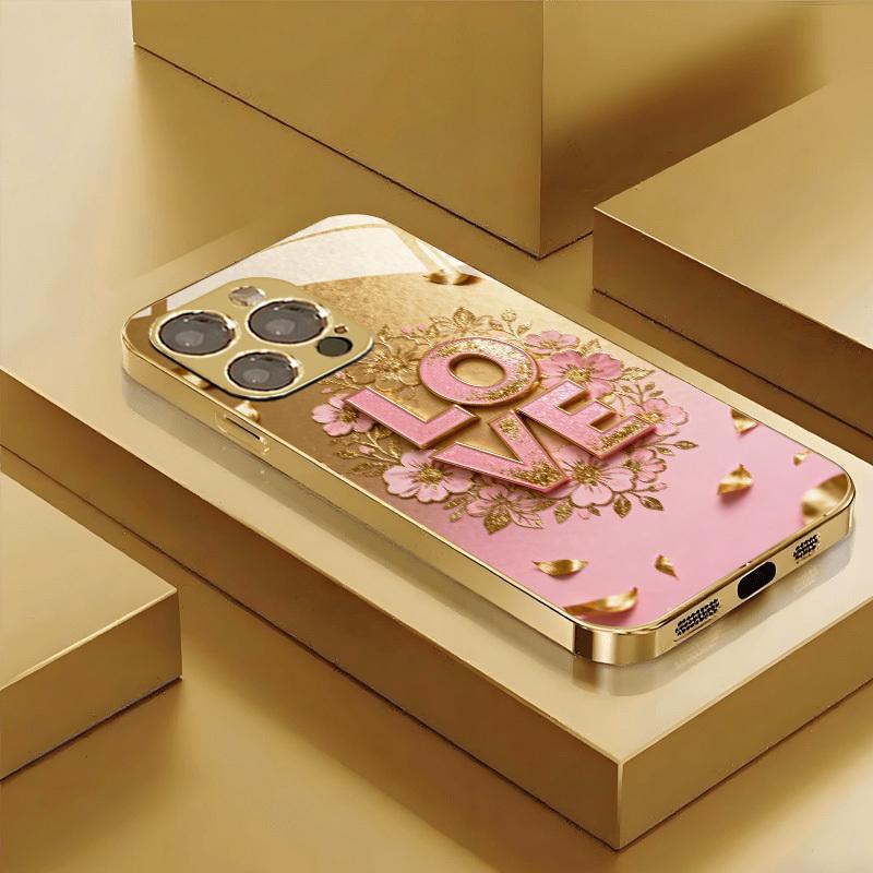 

Exquisite Petals Texture Luxurious High-end Phone Case Electroplated Glass PhoneCase for iPhone 17161514131211pm Pro Plus iPhone 15 Pro