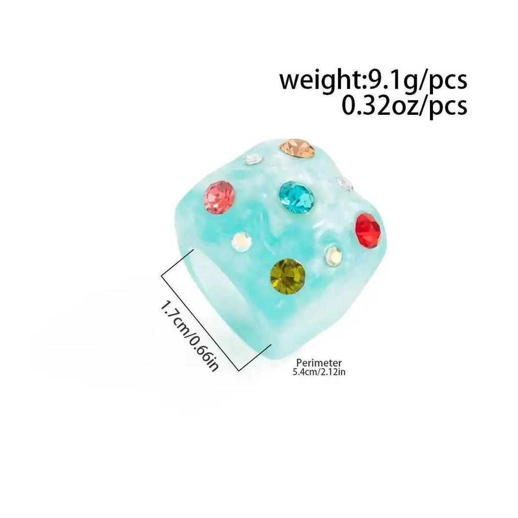 IngeSight.Z Trend Colorful Resin Inlay Rhinestone Geometric Square Ring for Women Sweet Chunky Geometric Ring Jewelry Accessory