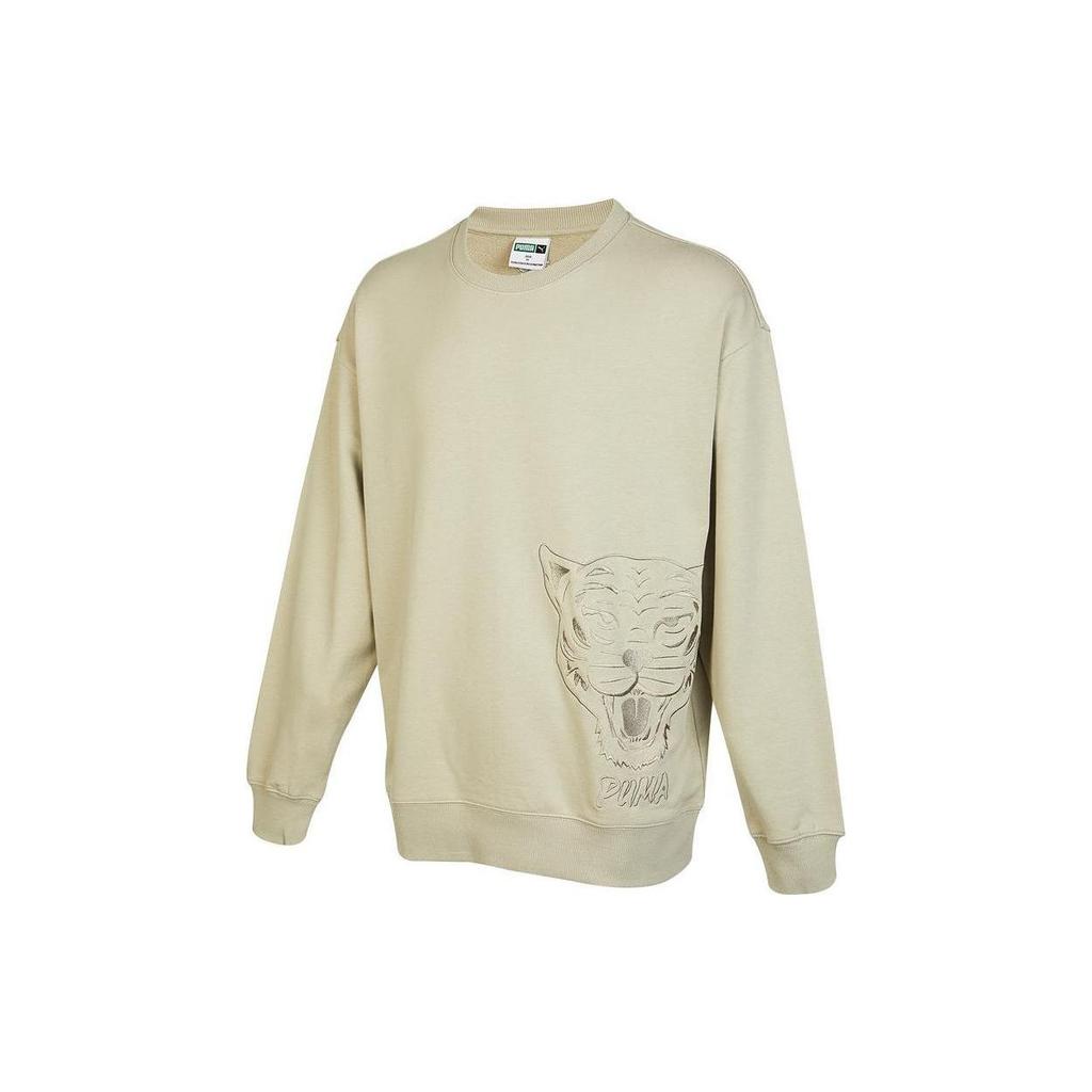 Puma Tiger Head Embroidered Loose Fit Crewneck Sweatshirt Unisex Sweatshirt Beige 539756-68