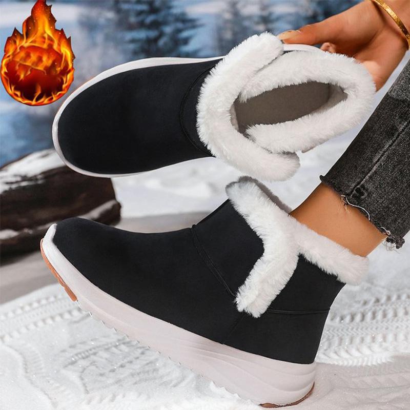 Stivali da Neve Corti Caldi in Peluche Moda Invernale Donna Taglie Forti Stivali da Neve con Plateau Donna Moda Camoscio Sintetico Antiscivolo Scarpe in Cotone Mujer