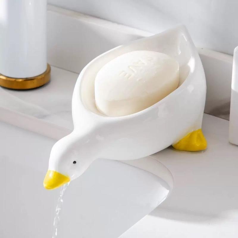 Soap Container Washbasin with Standing Water Duck Shaped High-end Bathroom Accessories Draining Must-have for Families