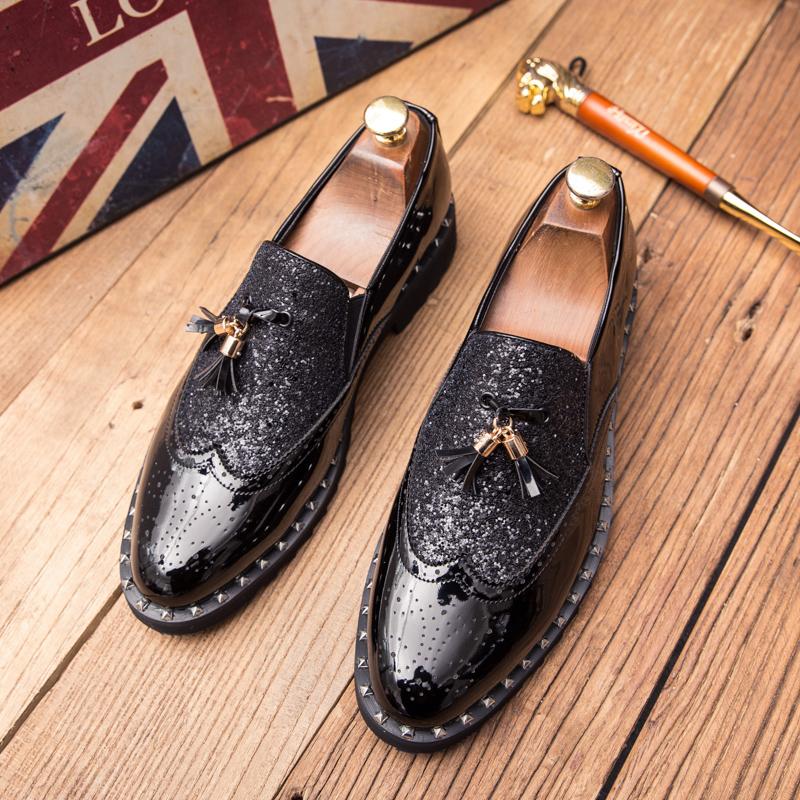 Fashion Patent Casual Leather Designer Gold Stylist Mens Dress Sequins Party Wedding Luxury Italian Oxford Shoes for Men Loafers