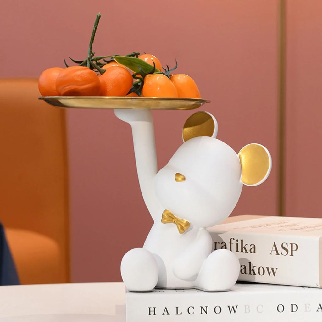 Bear Cool Sculpture Entrance Crafts Resin Art Figurines Candy Sundries Animal Sculpture Household Supplies for Study Coffee Shop