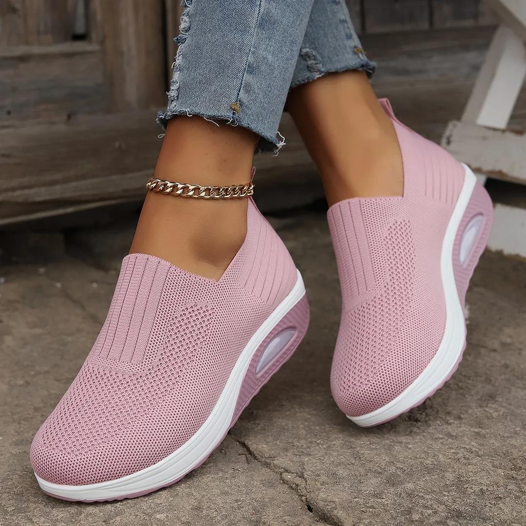 Mode Neue Damen Atmungsaktiv Gepolstert Erhöhte Höhe Dicke Sohlen Sportliche Freizeitschuhe Weiblich Mesh Atmungsaktiv Vulkanisierte Schuhe