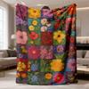 2026 Latest Flannel Blanket 1pc Comfortable  HD Digital Print Floral Patchwork Flannel Blanket Soft Polyester Throw for Sofa, Bedding, Office & Travel