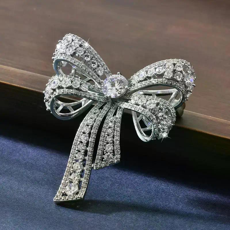 Fashion Luxurious Rhinestone Bow-knot Brooches For Women Clothing Coat Accessries Gifts
