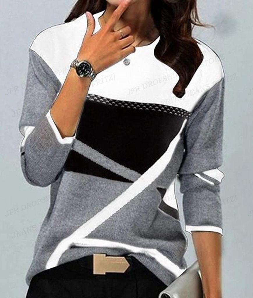 Hettegensere med geometrisk trykk Kvinner Mote Hettegenser Fargeblokksvette Harajuku Hettegensere Genser Jentefrakker Dameklær Y2K Tunika