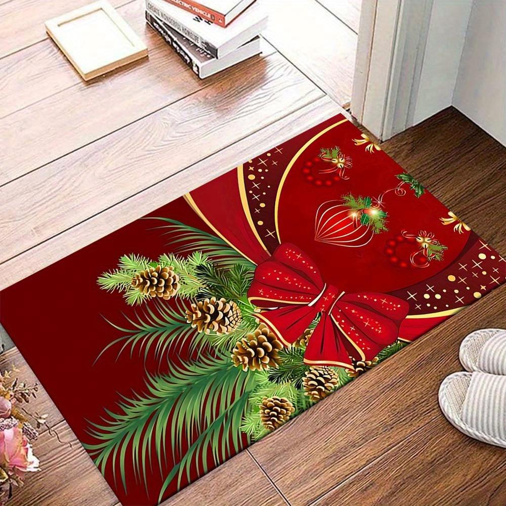 

1pc Christmas Bow and Pine Cones Area Rug, Slip-Resistant, Easy-Clean, Stain-Resistant, Perfect for Cozy Living Rooms, Bedrooms, Kitchens, O 60cm by 90cm